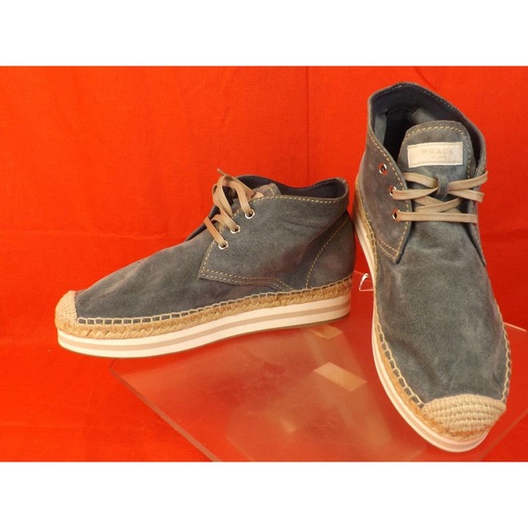NIB PRADA BLUE SUEDE LACE UP LOGO ESPADRILLES CHUKKA BOOTS 39 8.5 $ 525 - Picture 3 of 12